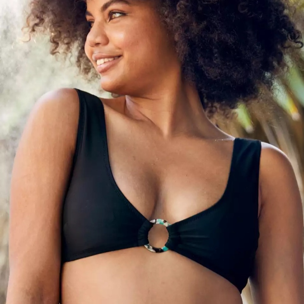 Aerie Black Plunge Bikini Top Size L